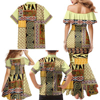 Yellow Aotearoa Kowhaiwhai Pattern Family Matching Mermaid Dress and Hawaiian Shirt NZ Maori Quilt Style LT14 - Polynesian Pride