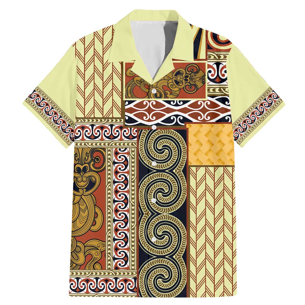 Yellow Aotearoa Kowhaiwhai Pattern Family Matching Mermaid Dress and Hawaiian Shirt NZ Maori Quilt Style LT14 Dad's Shirt - Short Sleeve Yellow - Polynesian Pride