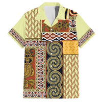 Yellow Aotearoa Kowhaiwhai Pattern Family Matching Off The Shoulder Long Sleeve Dress and Hawaiian Shirt NZ Maori Quilt Style LT14 Dad's Shirt - Short Sleeve Yellow - Polynesian Pride