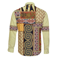 Yellow Aotearoa Kowhaiwhai Pattern Family Matching Off The Shoulder Long Sleeve Dress and Hawaiian Shirt NZ Maori Quilt Style LT14 - Polynesian Pride