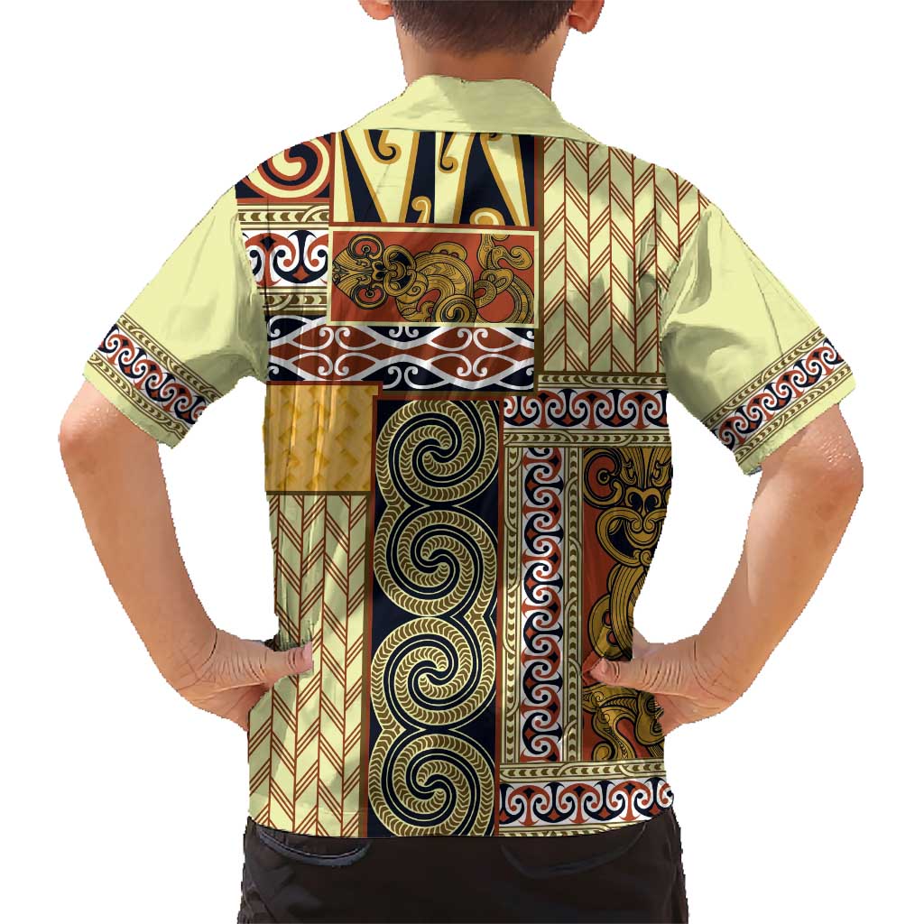 Yellow Aotearoa Kowhaiwhai Pattern Family Matching Short Sleeve Bodycon Dress and Hawaiian Shirt NZ Maori Quilt Style LT14 - Polynesian Pride