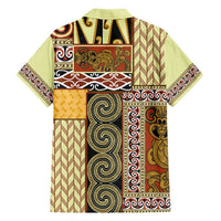 Yellow Aotearoa Kowhaiwhai Pattern Family Matching Summer Maxi Dress and Hawaiian Shirt NZ Maori Quilt Style LT14 - Polynesian Pride