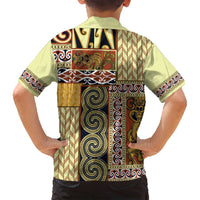 Yellow Aotearoa Kowhaiwhai Pattern Family Matching Tank Maxi Dress and Hawaiian Shirt NZ Maori Quilt Style LT14 - Polynesian Pride