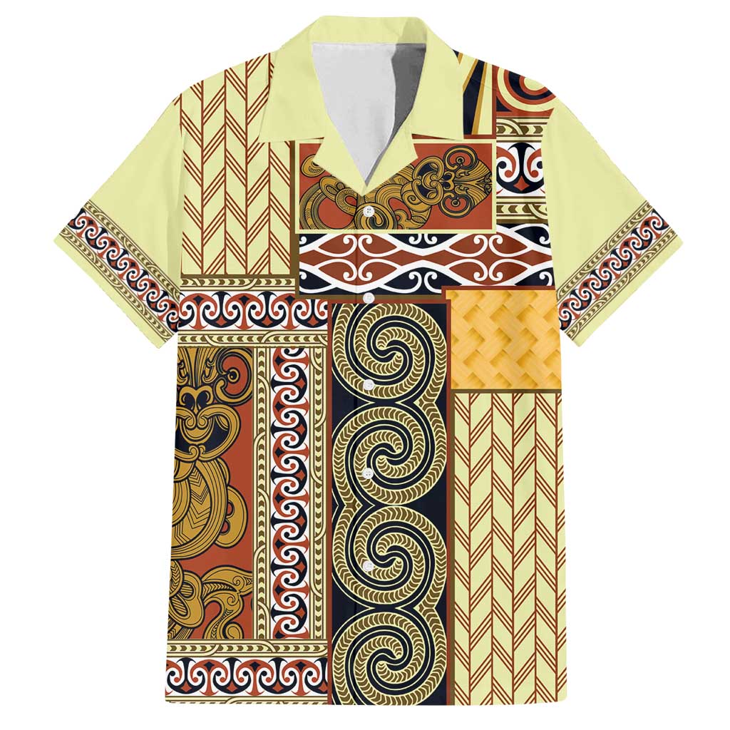 Yellow Aotearoa Kowhaiwhai Pattern Family Matching Tank Maxi Dress and Hawaiian Shirt NZ Maori Quilt Style LT14 Dad's Shirt - Short Sleeve Yellow - Polynesian Pride