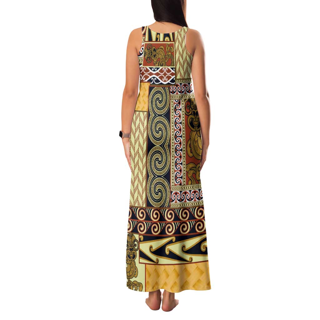 Yellow Aotearoa Kowhaiwhai Pattern Family Matching Tank Maxi Dress and Hawaiian Shirt NZ Maori Quilt Style LT14 - Polynesian Pride