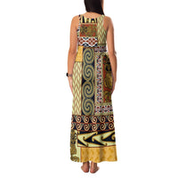 Yellow Aotearoa Kowhaiwhai Pattern Family Matching Tank Maxi Dress and Hawaiian Shirt NZ Maori Quilt Style LT14 - Polynesian Pride
