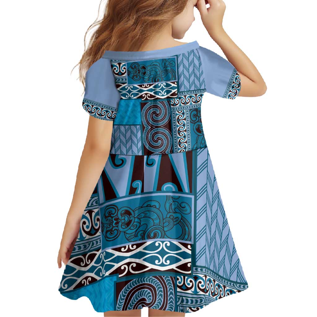 Blue Aotearoa Kowhaiwhai Pattern Family Matching Mermaid Dress and Hawaiian Shirt NZ Maori Quilt Style LT14 - Polynesian Pride