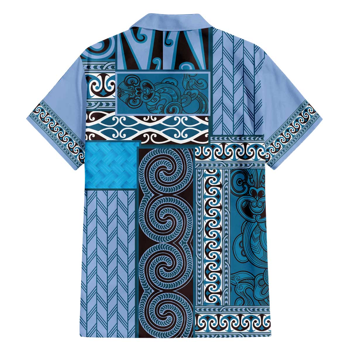 Blue Aotearoa Kowhaiwhai Pattern Family Matching Off The Shoulder Long Sleeve Dress and Hawaiian Shirt NZ Maori Quilt Style LT14 - Polynesian Pride