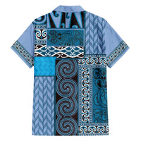 Blue Aotearoa Kowhaiwhai Pattern Family Matching Off The Shoulder Long Sleeve Dress and Hawaiian Shirt NZ Maori Quilt Style LT14 - Polynesian Pride