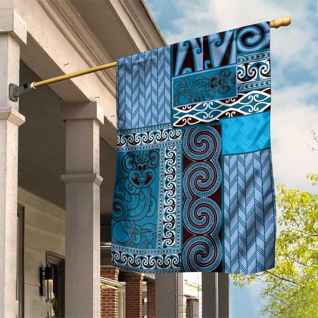 Blue Aotearoa Kowhaiwhai Pattern Garden Flag NZ Maori Quilt Style LT14 House Flag Blue - Polynesian Pride