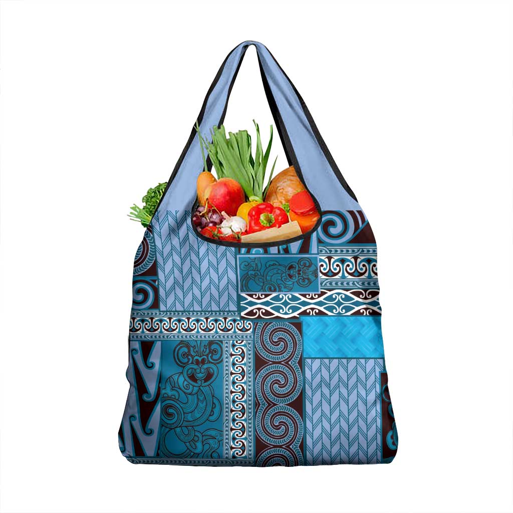 Blue Aotearoa Kowhaiwhai Pattern Grocery Bag NZ Maori Quilt Style LT14 1-pack One Size Blue - Polynesian Pride