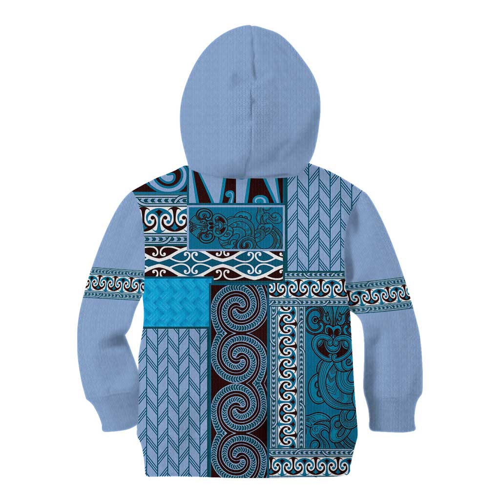 Blue Aotearoa Kowhaiwhai Pattern Kid Hoodie NZ Maori Quilt Style LT14 - Polynesian Pride