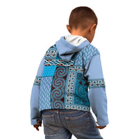 Blue Aotearoa Kowhaiwhai Pattern Kid Hoodie NZ Maori Quilt Style LT14 - Polynesian Pride