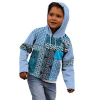 Blue Aotearoa Kowhaiwhai Pattern Kid Hoodie NZ Maori Quilt Style LT14 - Polynesian Pride