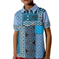 Blue Aotearoa Kowhaiwhai Pattern Kid Polo Shirt NZ Maori Quilt Style LT14 Kid Blue - Polynesian Pride
