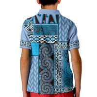 Blue Aotearoa Kowhaiwhai Pattern Kid Polo Shirt NZ Maori Quilt Style LT14 - Polynesian Pride