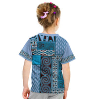 Blue Aotearoa Kowhaiwhai Pattern Kid T Shirt NZ Maori Quilt Style LT14 - Polynesian Pride