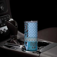 Blue Aotearoa Kowhaiwhai Pattern Skinny Tumbler NZ Maori Quilt Style
