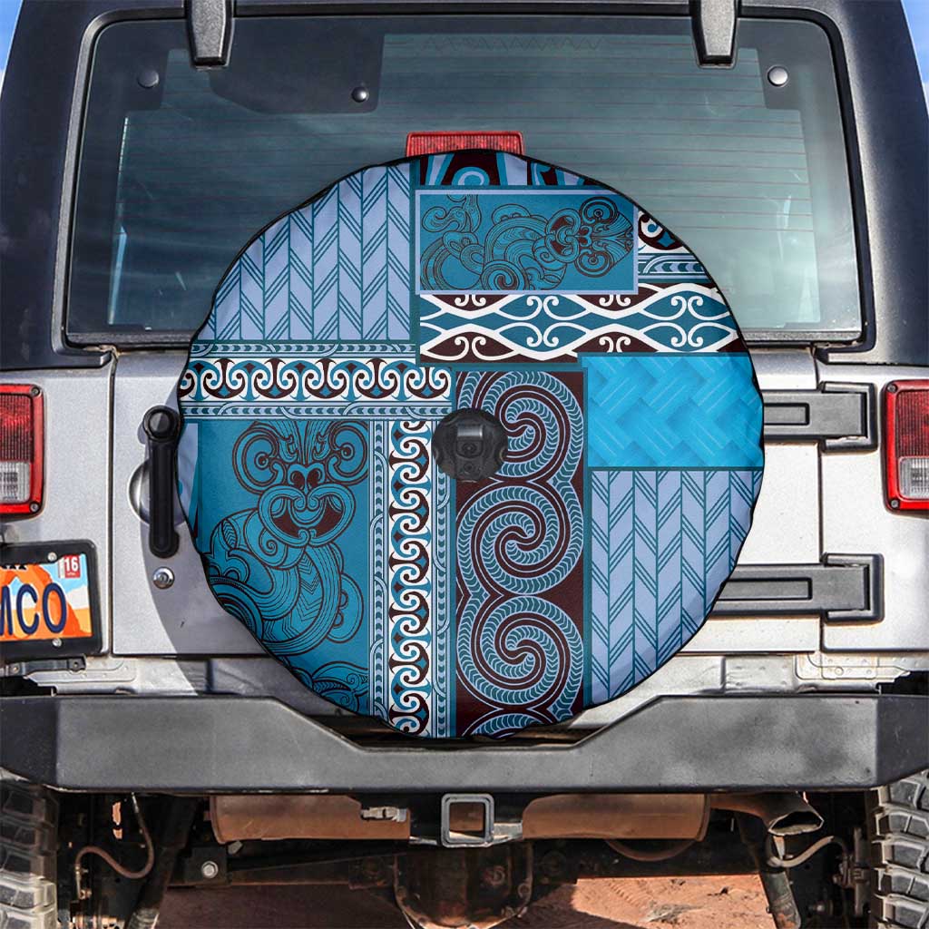 Blue Aotearoa Kowhaiwhai Pattern Spare Tire Cover NZ Maori Quilt Style LT14 Blue - Polynesian Pride