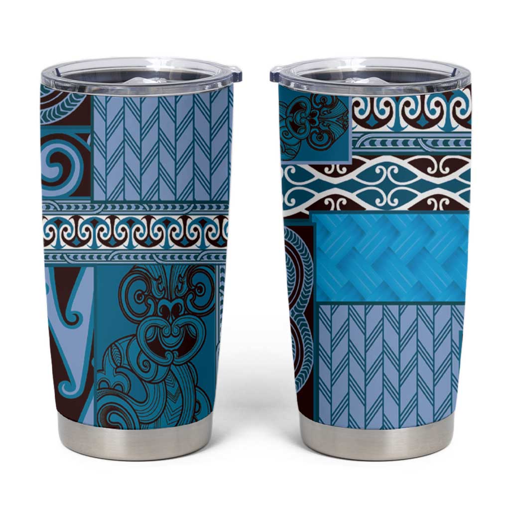 Blue Aotearoa Kowhaiwhai Pattern Tumbler Cup NZ Maori Quilt Style LT14 Blue - Polynesian Pride