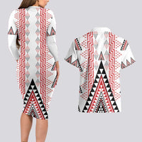 Aotearoa Taniko Couples Matching Long Sleeve Bodycon Dress and Hawaiian Shirt Niho Taniwha Purapura Whetu Mix Poutama LT14 - Polynesian Pride