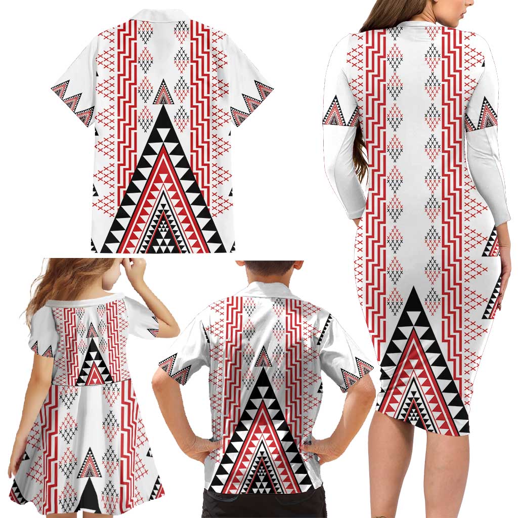 Aotearoa Taniko Family Matching Long Sleeve Bodycon Dress and Hawaiian Shirt Niho Taniwha Purapura Whetu Mix Poutama LT14 - Polynesian Pride