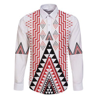 Aotearoa Taniko Family Matching Long Sleeve Bodycon Dress and Hawaiian Shirt Niho Taniwha Purapura Whetu Mix Poutama LT14 Dad's Shirt - Long Sleeve White - Polynesian Pride
