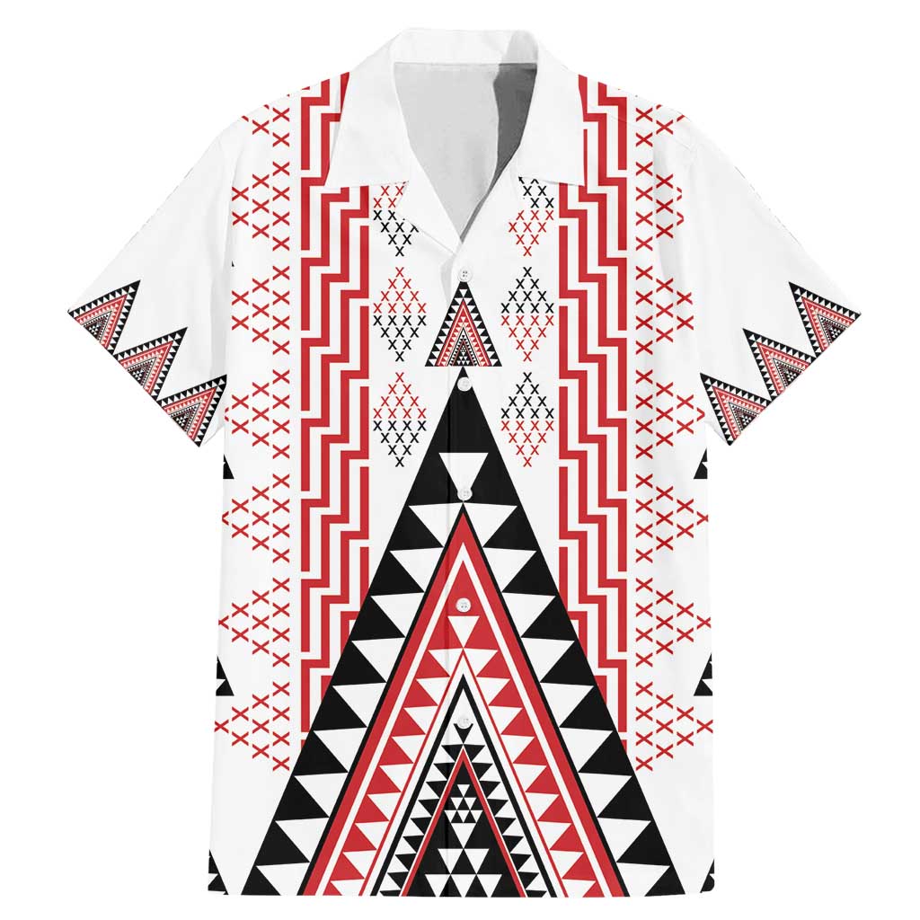Aotearoa Taniko Family Matching Mermaid Dress and Hawaiian Shirt Niho Taniwha Purapura Whetu Mix Poutama LT14 Dad's Shirt - Short Sleeve White - Polynesian Pride