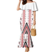 Aotearoa Taniko Family Matching Mermaid Dress and Hawaiian Shirt Niho Taniwha Purapura Whetu Mix Poutama LT14 Mom's Dress White - Polynesian Pride