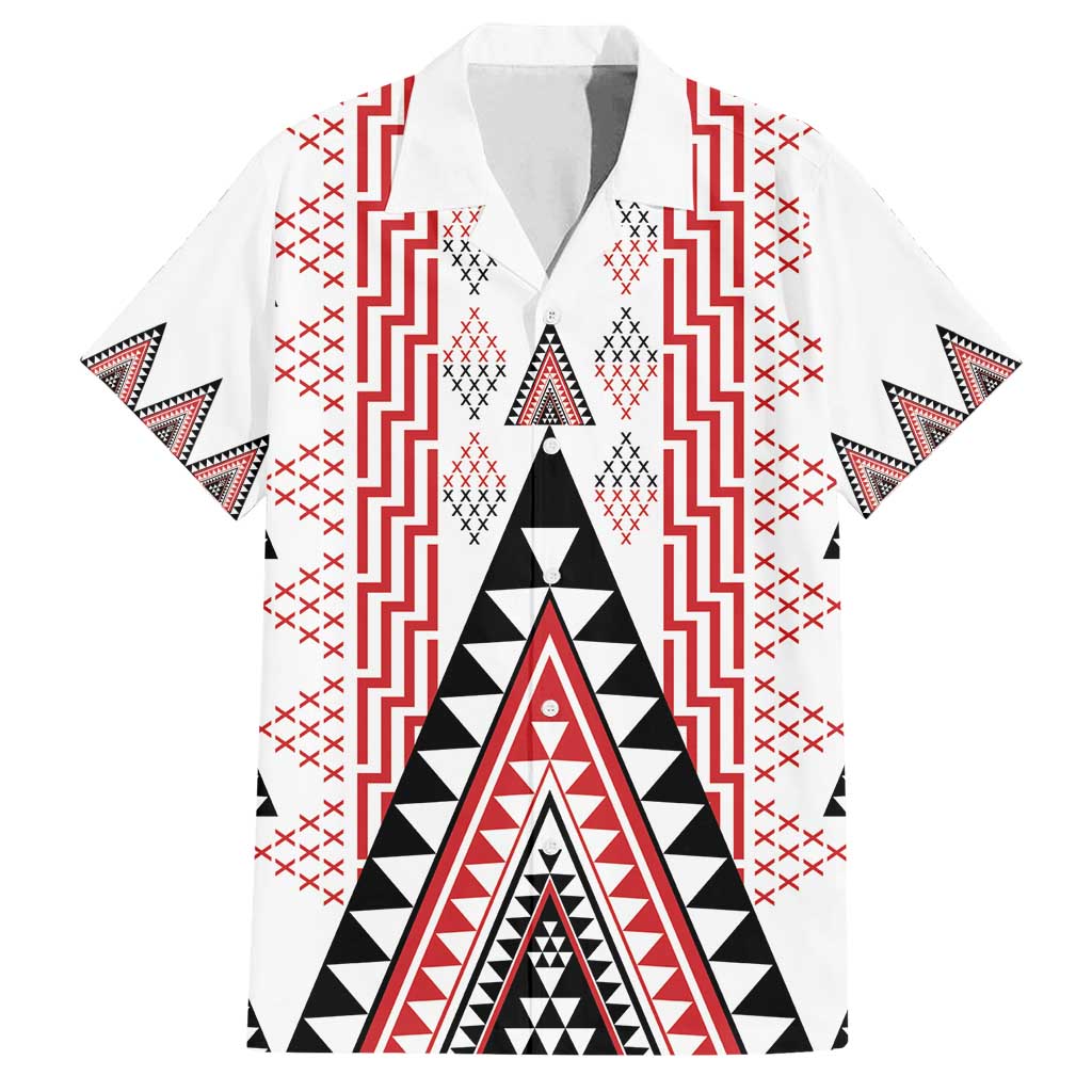 Aotearoa Taniko Family Matching Off Shoulder Maxi Dress and Hawaiian Shirt Niho Taniwha Purapura Whetu Mix Poutama LT14 Dad's Shirt - Short Sleeve White - Polynesian Pride