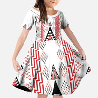 Aotearoa Taniko Family Matching Puletasi and Hawaiian Shirt Niho Taniwha Purapura Whetu Mix Poutama LT14 Daughter's Dress White - Polynesian Pride