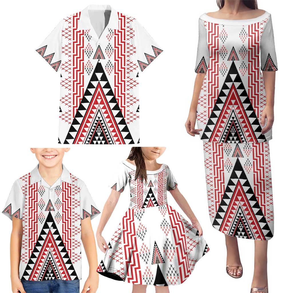 Aotearoa Taniko Family Matching Puletasi and Hawaiian Shirt Niho Taniwha Purapura Whetu Mix Poutama LT14 - Polynesian Pride