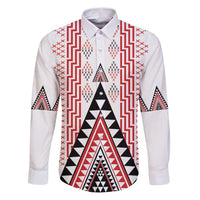 Aotearoa Taniko Family Matching Puletasi and Hawaiian Shirt Niho Taniwha Purapura Whetu Mix Poutama LT14 Dad's Shirt - Long Sleeve White - Polynesian Pride