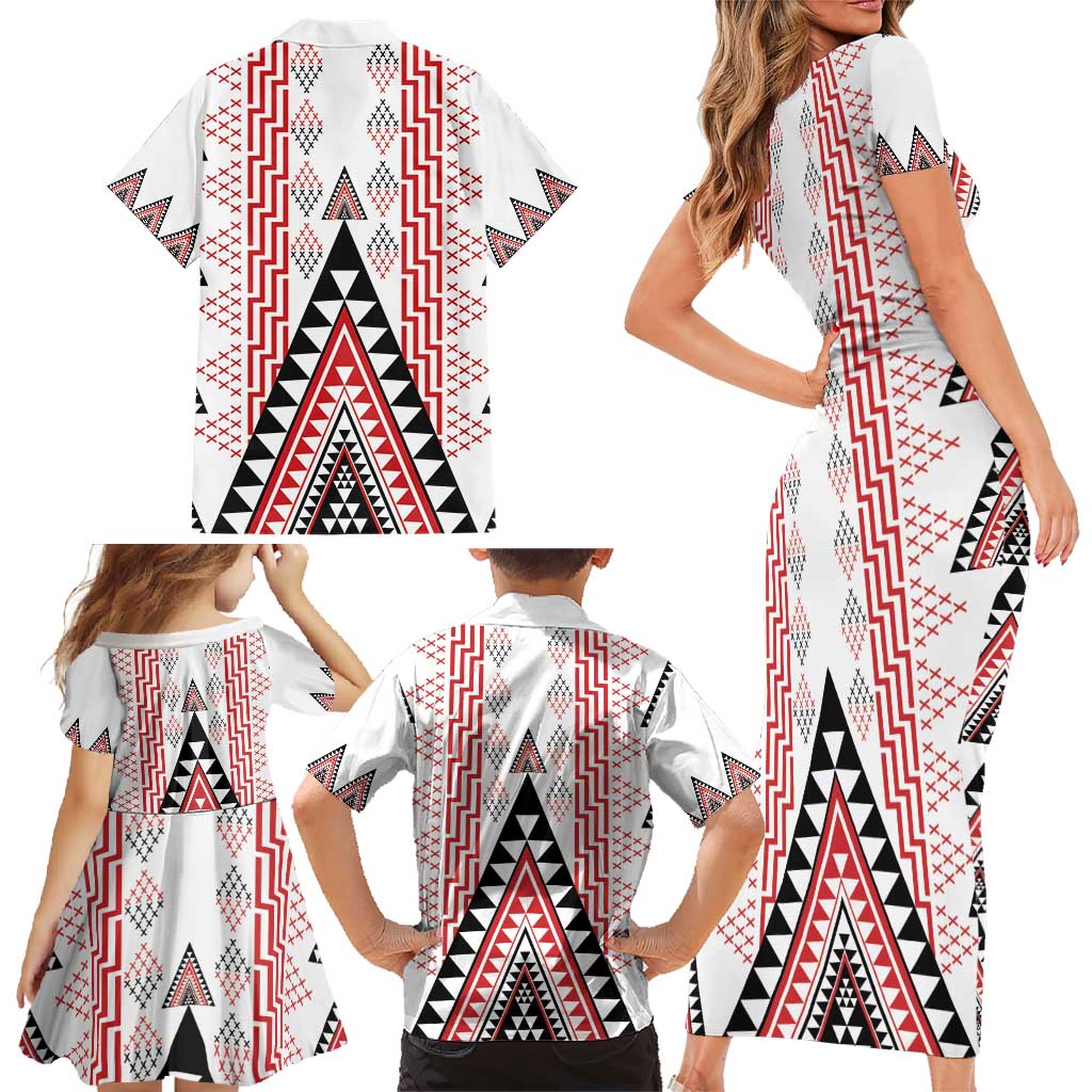Aotearoa Taniko Family Matching Short Sleeve Bodycon Dress and Hawaiian Shirt Niho Taniwha Purapura Whetu Mix Poutama LT14 - Polynesian Pride