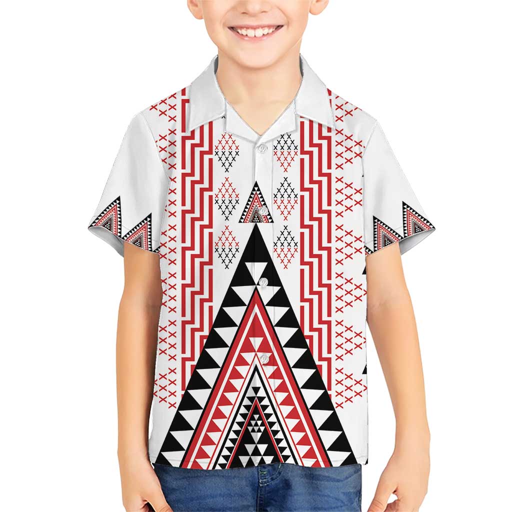 Aotearoa Taniko Family Matching Short Sleeve Bodycon Dress and Hawaiian Shirt Niho Taniwha Purapura Whetu Mix Poutama LT14 Son's Shirt White - Polynesian Pride