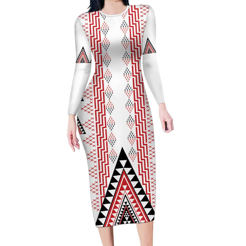 Aotearoa Taniko Long Sleeve Bodycon Dress Niho Taniwha Purapura Whetu Mix Poutama