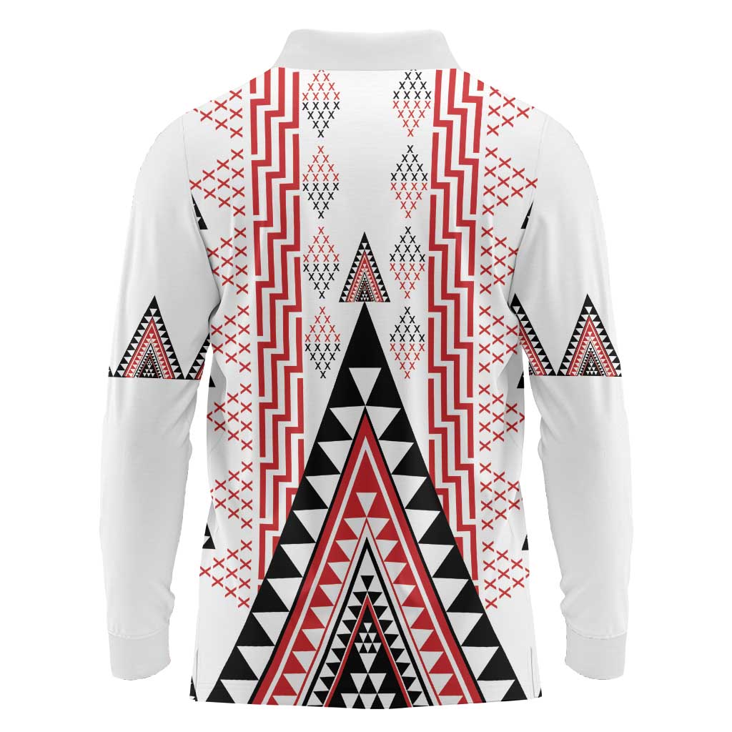 Aotearoa Taniko Long Sleeve Polo Shirt Niho Taniwha Purapura Whetu Mix Poutama