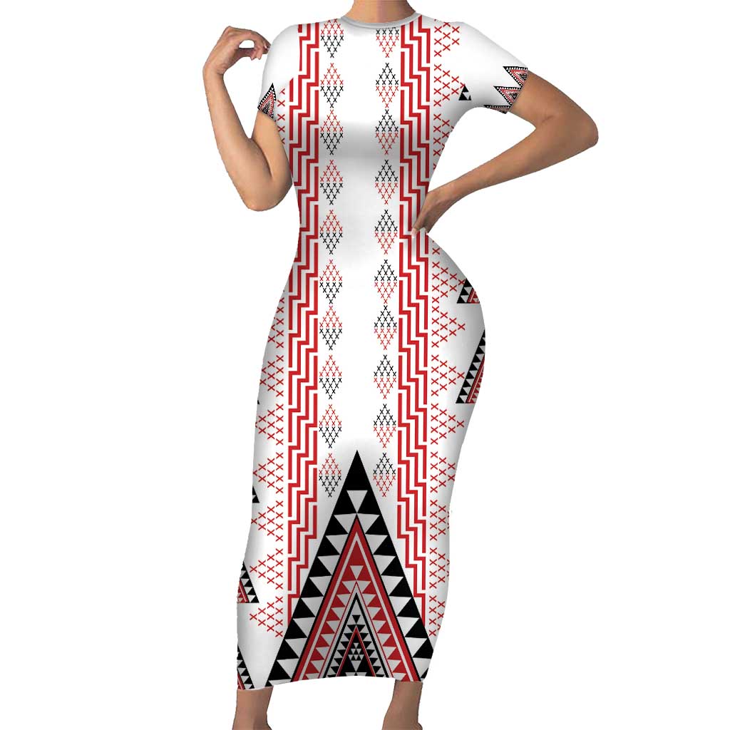 Aotearoa Taniko Short Sleeve Bodycon Dress Niho Taniwha Purapura Whetu Mix Poutama