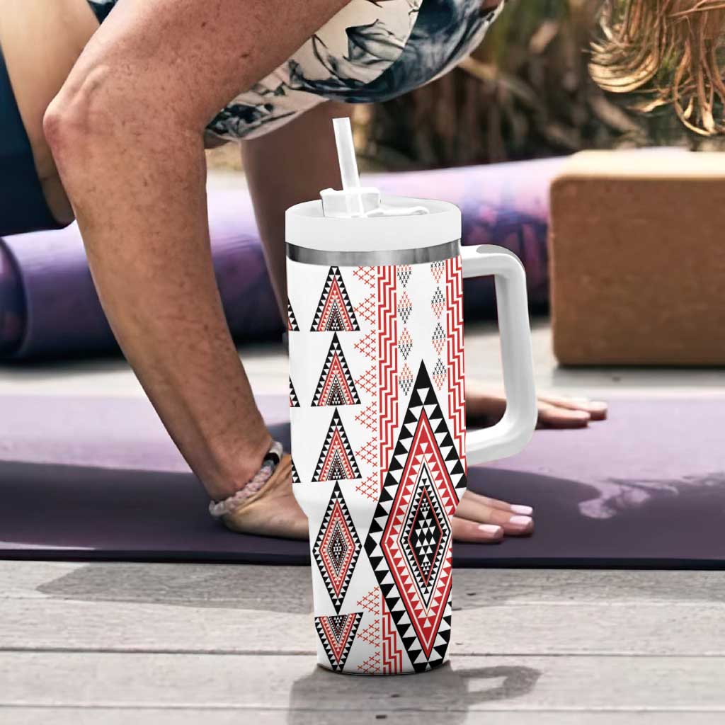 Aotearoa Taniko Tumbler With Handle Niho Taniwha Purapura Whetu Mix Poutama