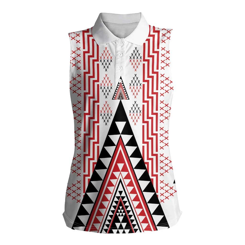 Aotearoa Taniko Women Sleeveless Polo Shirt Niho Taniwha Purapura Whetu Mix Poutama