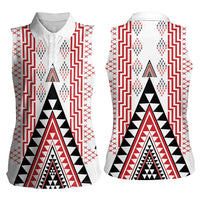 Aotearoa Taniko Women Sleeveless Polo Shirt Niho Taniwha Purapura Whetu Mix Poutama