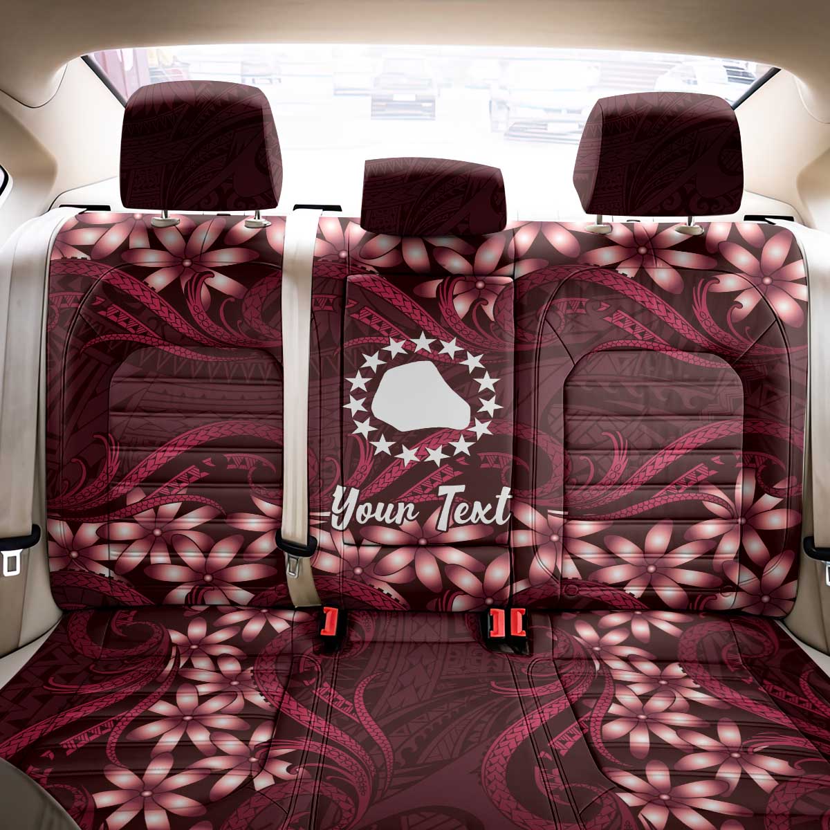 Personalised Cook Islands Mangaia Back Car Seat Cover Tiare Maori Polynesian Waves Tattoo