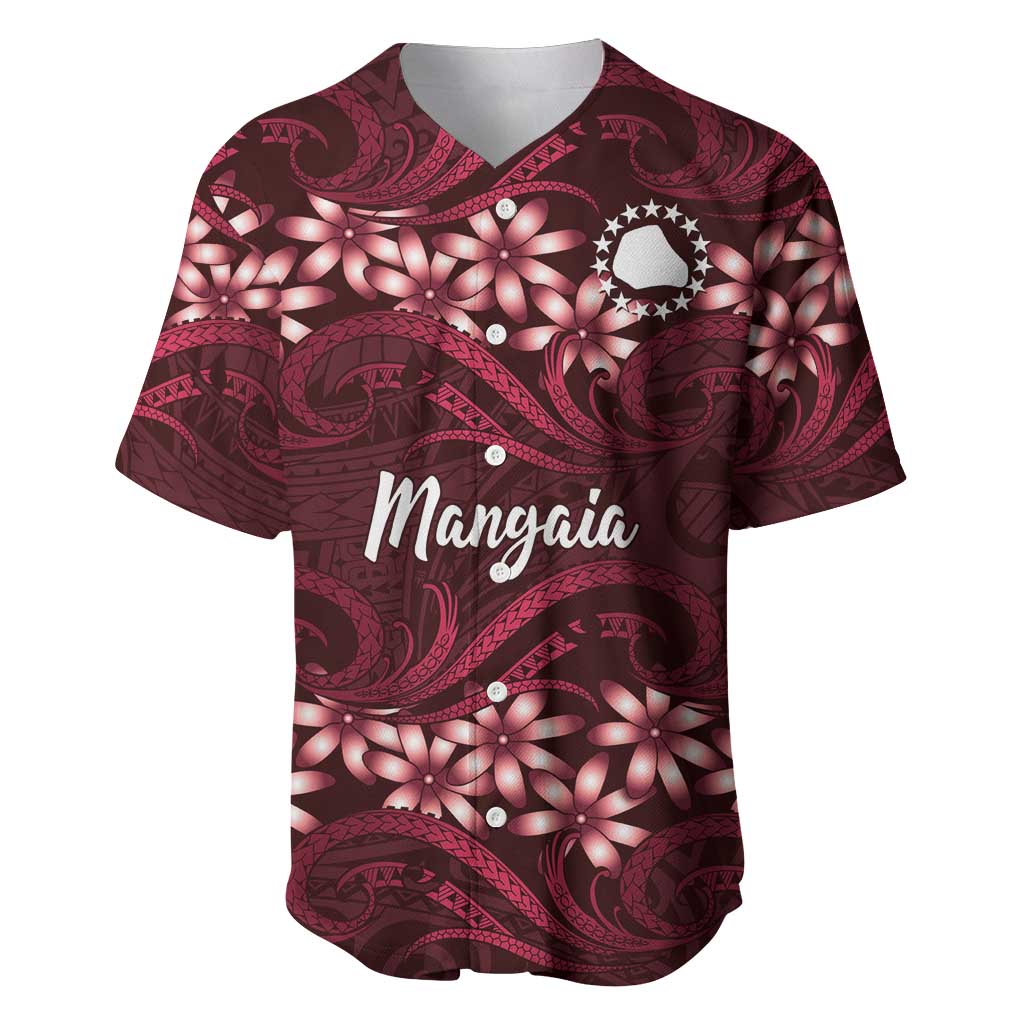 Personalised Cook Islands Mangaia Baseball Jersey Tiare Maori Polynesian Waves Tattoo