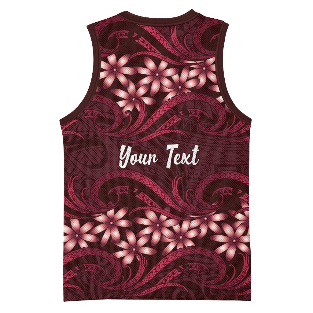 Personalised Cook Islands Mangaia Basketball Jersey Tiare Maori Polynesian Waves Tattoo