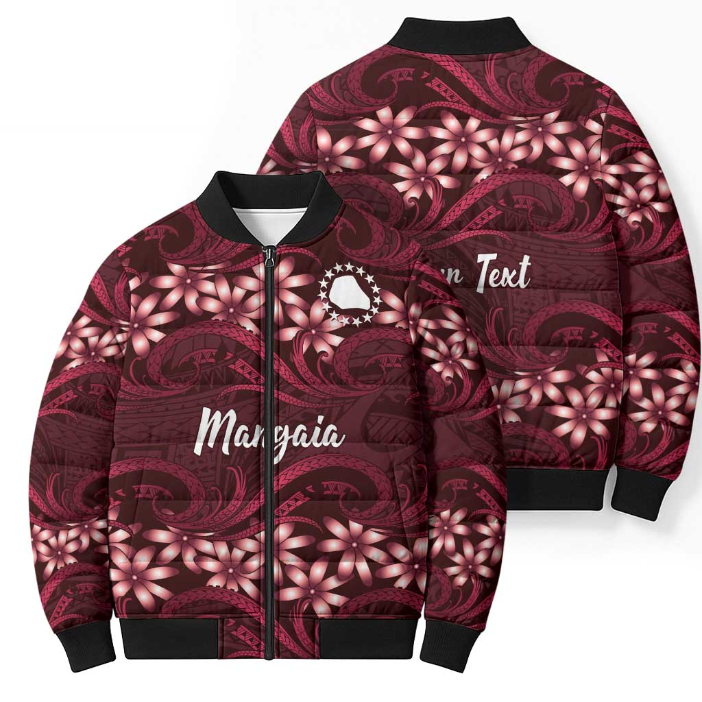 Personalised Cook Islands Mangaia Bomber Puffer Jacket Tiare Maori Polynesian Waves Tattoo