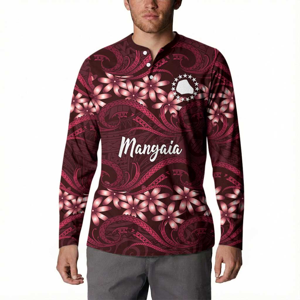 Personalised Cook Islands Mangaia Button Sweatshirt Tiare Maori Polynesian Waves Tattoo