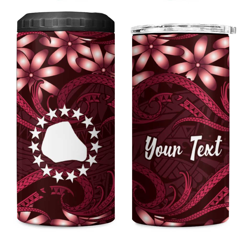 Personalised Cook Islands Mangaia 4 in 1 Can Cooler Tumbler Tiare Maori Polynesian Waves Tattoo