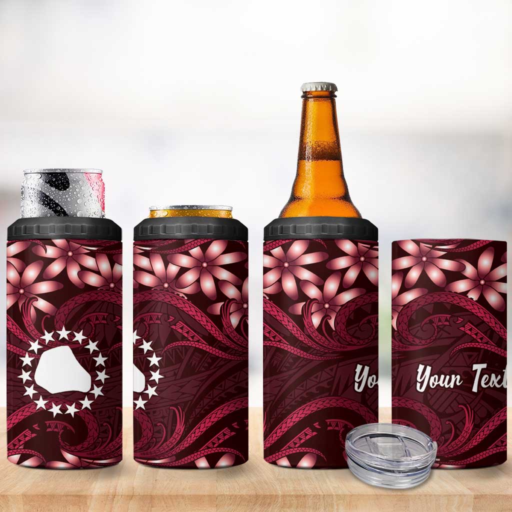 Personalised Cook Islands Mangaia 4 in 1 Can Cooler Tumbler Tiare Maori Polynesian Waves Tattoo