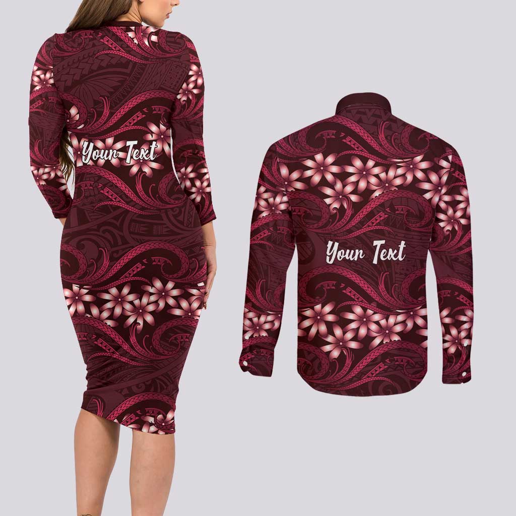 Personalised Cook Islands Mangaia Couples Matching Long Sleeve Bodycon Dress and Long Sleeve Button Shirt Tiare Maori Polynesian Waves Tattoo LT14 - Polynesian Pride