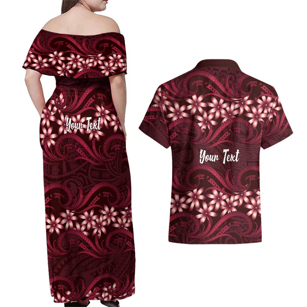 Personalised Cook Islands Mangaia Couples Matching Off Shoulder Maxi Dress and Hawaiian Shirt Tiare Maori Polynesian Waves Tattoo LT14 - Polynesian Pride